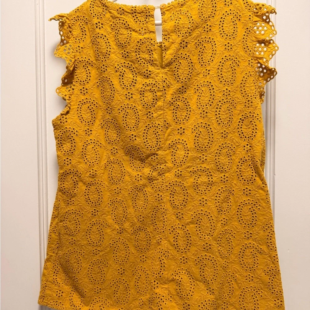 Boden Mustard Eyelet Ruffle Blouse - Picture 4 of 5